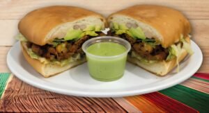 Mexican Torta on a white plate