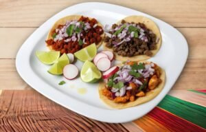 Open Face Tacos on a white plate